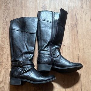 Unisa Classic Black Leather Knee-High Riding Boots